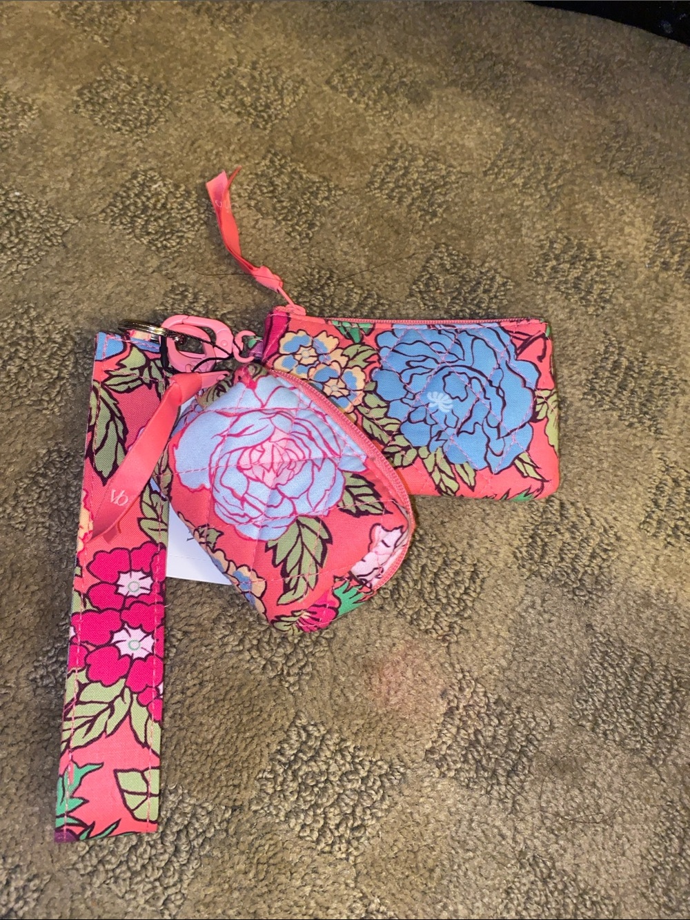 Vera Bradley Pink Floral Wristlet with Coin Pouch and Key Strap